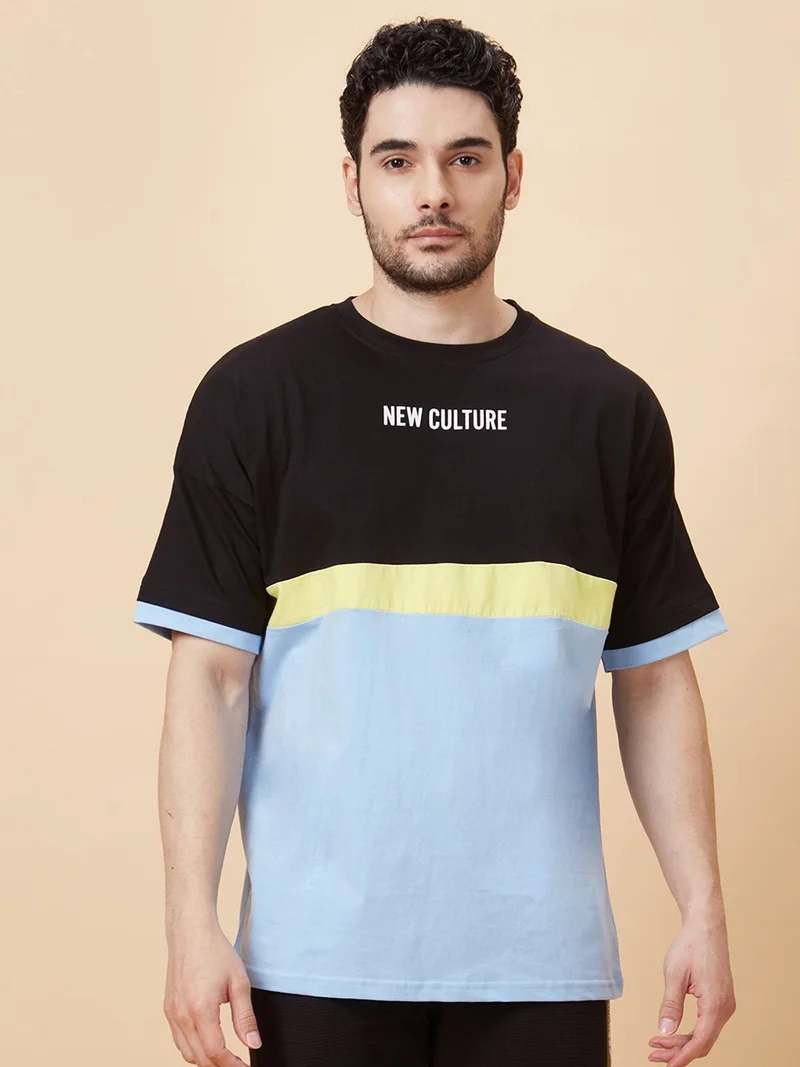 globus Globus Men Black Printed Cotton Relaxed Fit Sports T-shirt