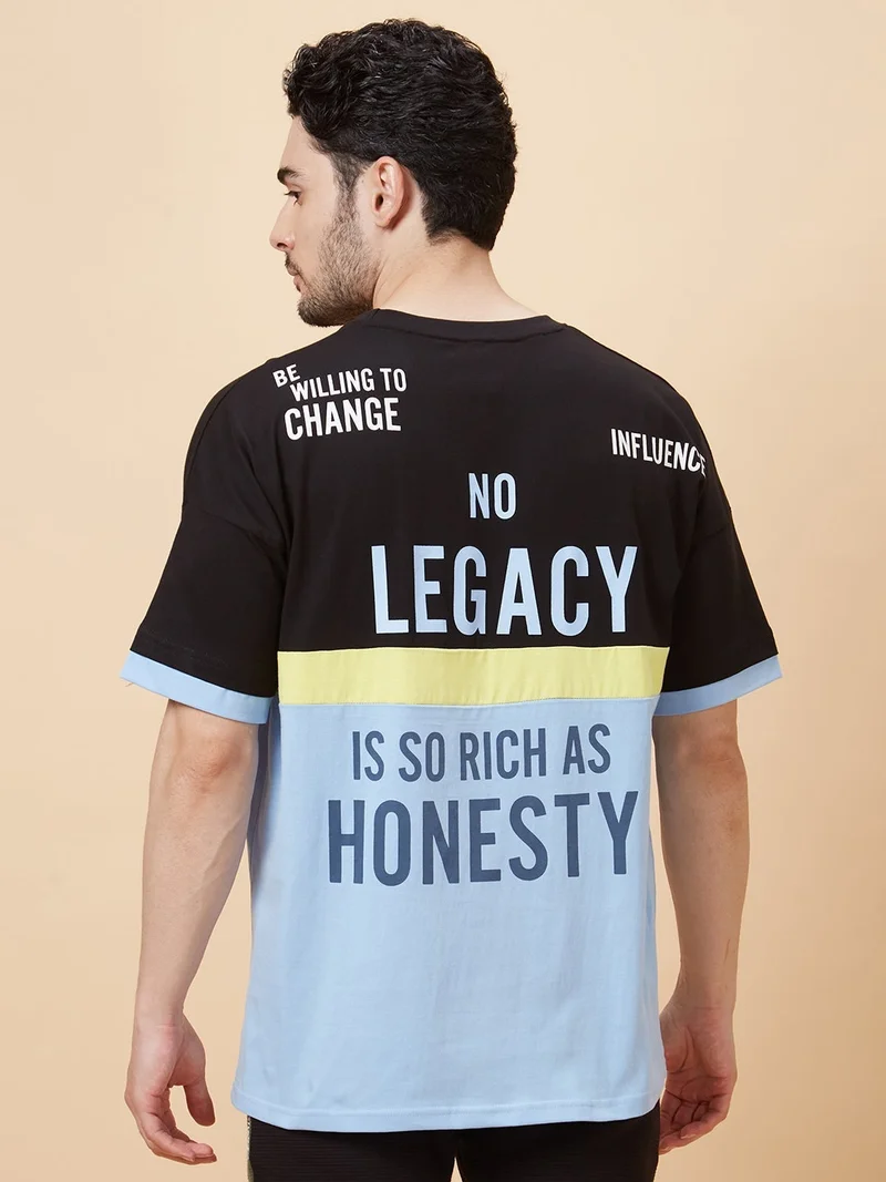 globus Globus Men Black Printed Cotton Relaxed Fit Sports T-shirt