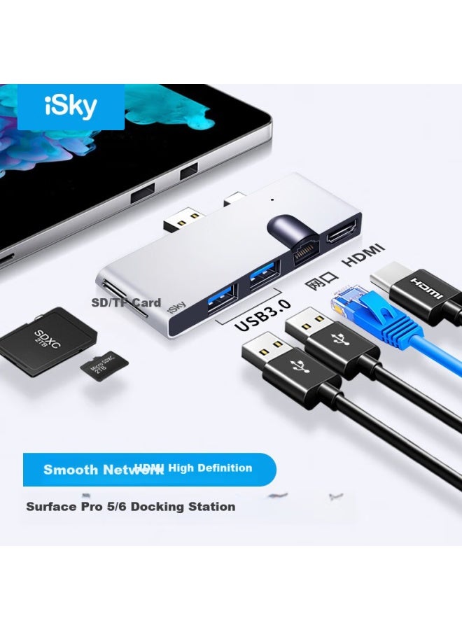 Isky Microsoft Surface Pro 5/6 Docking Station Converter, Usb Adapter, Ethernet Port To Projector Screen Mirroring Converter Cable, Hdmi Video Connection Cable, Conversion Port Hub Expansion Dock 4k - Image 1