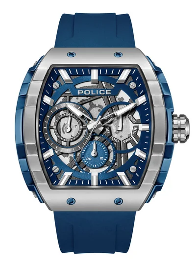 بوليس Men's Flash Men's 48mm Multifunction Watch with Blue Layered Dial, IP Blue Case & Blue Silicone Strap