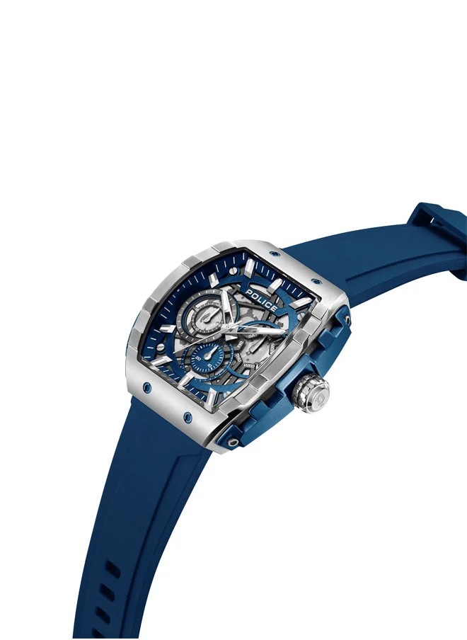 POLICE Flash Men's 48mm Multifunction Watch with Blue Layered Dial, IP Blue Case & Blue Silicone Strap