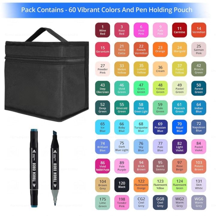Like-It Dual Tip Colorful Art Markers Sketch Pens Colors With Carrying Case For Painting Sketching Calligraphy Drawing -Twin Head Permanent Marker Pens For Kids Adult (60) - Image 4