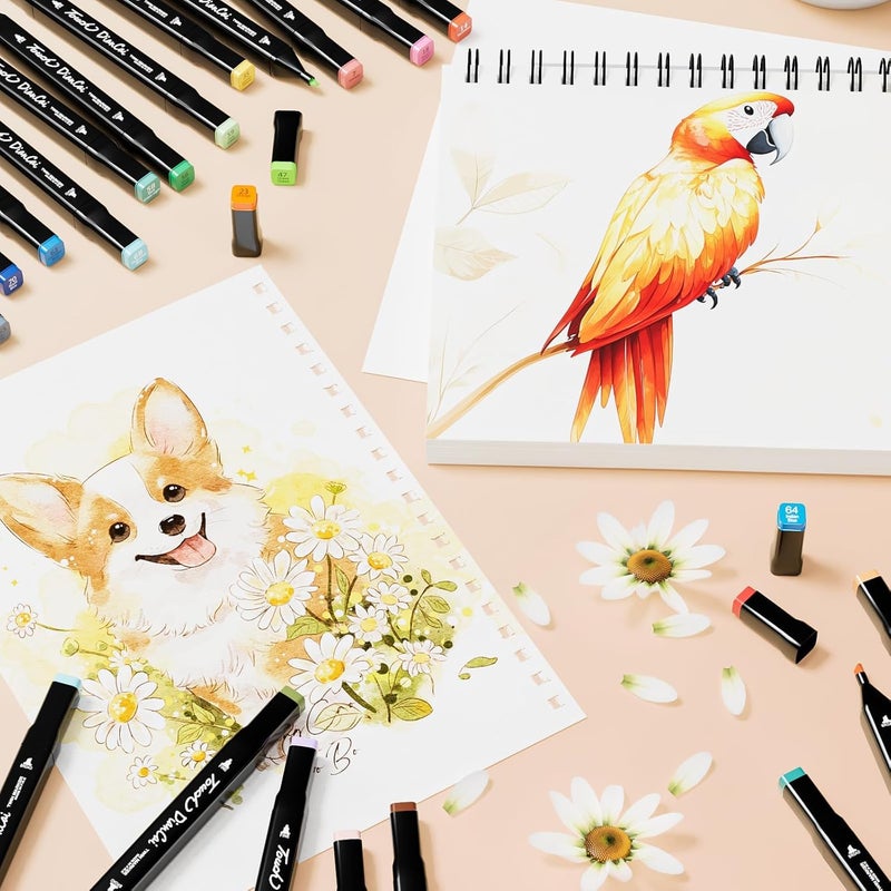 Like-It Dual Tip Colorful Art Markers Sketch Pens Colors With Carrying Case For Painting Sketching Calligraphy Drawing -Twin Head Permanent Marker Pens For Kids Adult (60) - Image 5