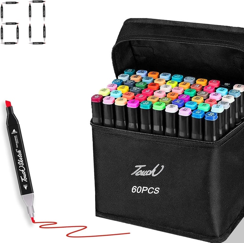 Like-It Dual Tip Colorful Art Markers Sketch Pens Colors With Carrying Case For Painting Sketching Calligraphy Drawing -Twin Head Permanent Marker Pens For Kids Adult (60) - Image 2