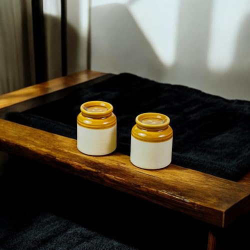 ClayStone 6L Ceramic Kitchen Storage Jar - Handmade Bharani 6L With Salt And Pepper Shakers - Decorative Achaar Container For Spices And Pickles - Ceramic Martaban (6KG) - Pack of 3,White - Image 3