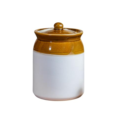 ClayStone 6L Ceramic Kitchen Storage Jar - Handmade Bharani 6L With Salt And Pepper Shakers - Decorative Achaar Container For Spices And Pickles - Ceramic Martaban (6KG) - Pack of 3,White - Image 5