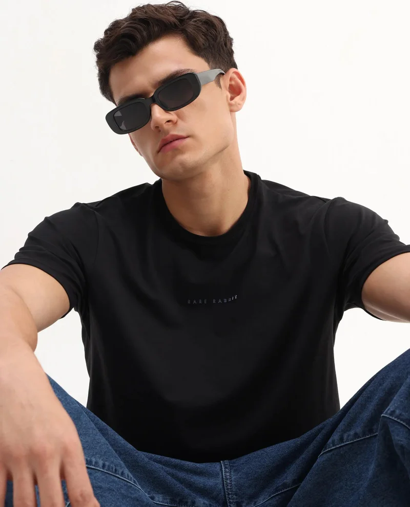Rare Rabbit Men's Regular Fit Logo Graphic Print T-Shirt