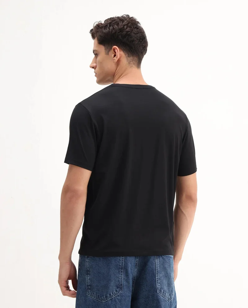 Rare Rabbit Men's Regular Fit Logo Graphic Print T-Shirt