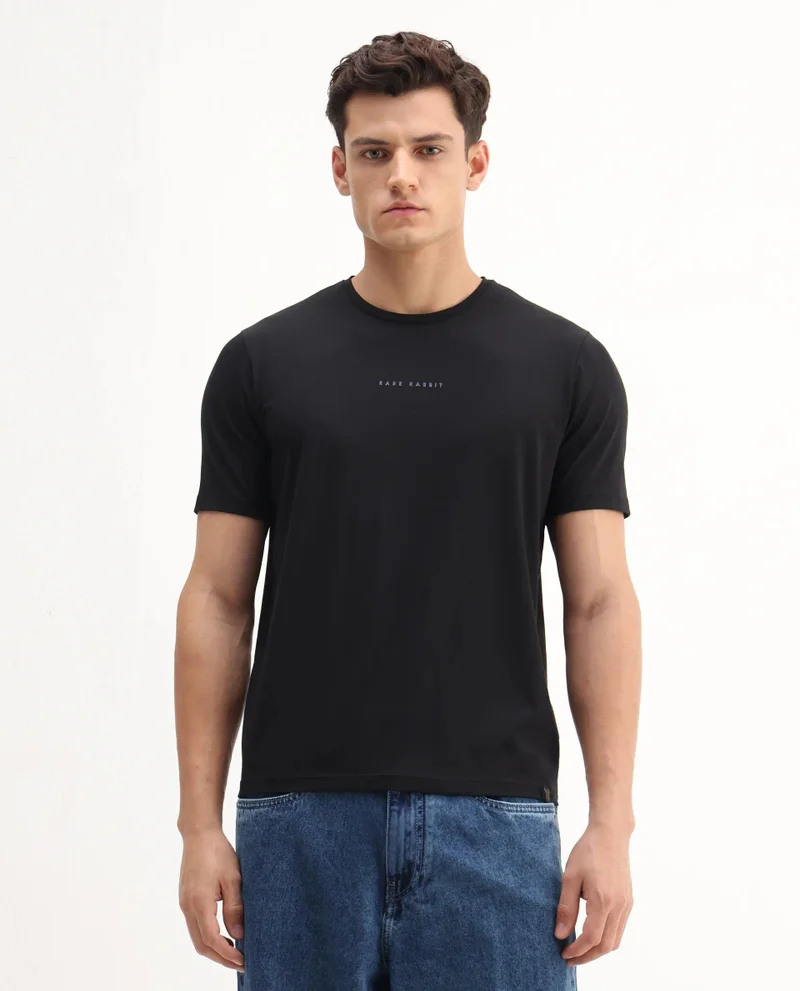 Rare Rabbit Men's Regular Fit Logo Graphic Print T-Shirt