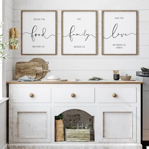 Heiple Set of 3 Framed Farmhouse Bless The Food Before Us Sign Kitchen Wall Decor for Dining Room Decor Wall Art Wood Signs Brown11x14 - Image 1
