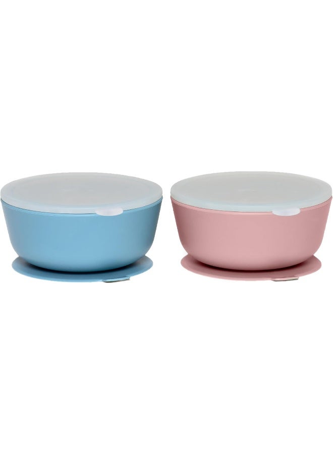 WeeSprout Suction Bowls for Baby & Toddlers (Set of 2) - 100% Silicone w/Plastic Lid - Leak Proof Feeding Supplies - Dishwasher & Microwave Safe Infant Dinnerware w/Extra Strong Base - Image 1