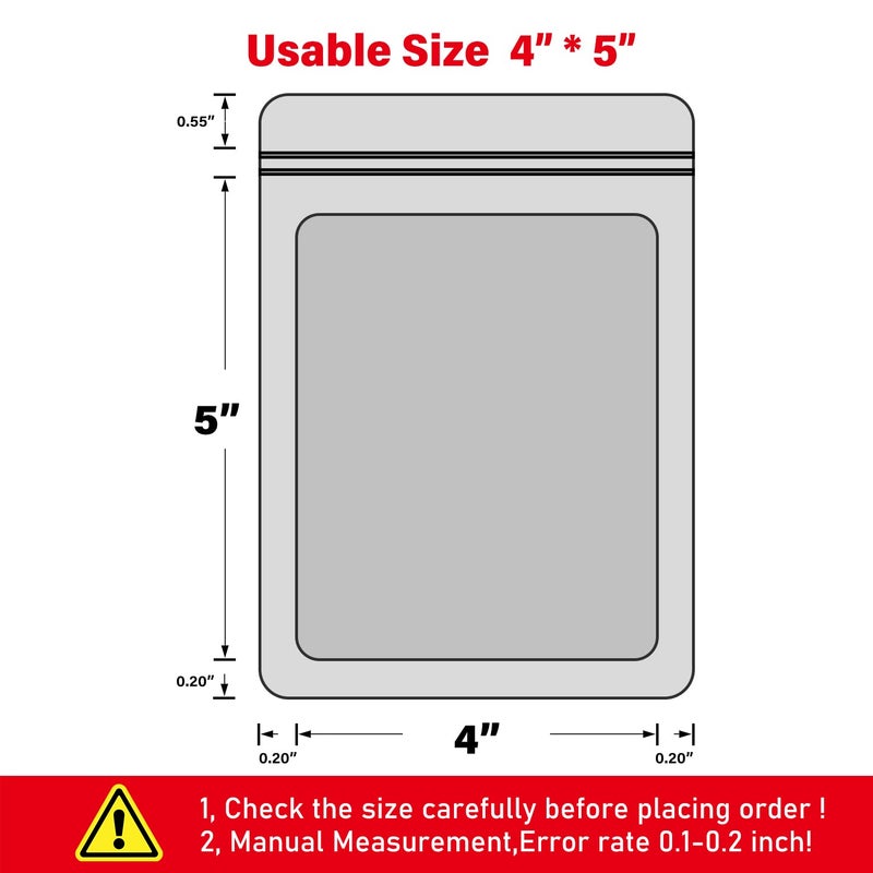 EONJOE 100-pack 4Ã—5 inch mylar bags with clear window holographic resealable sealable packaging zip bag for small bussiness jewelry candy sample food packing supplies ï¼ˆblackï¼‰ - Image 2