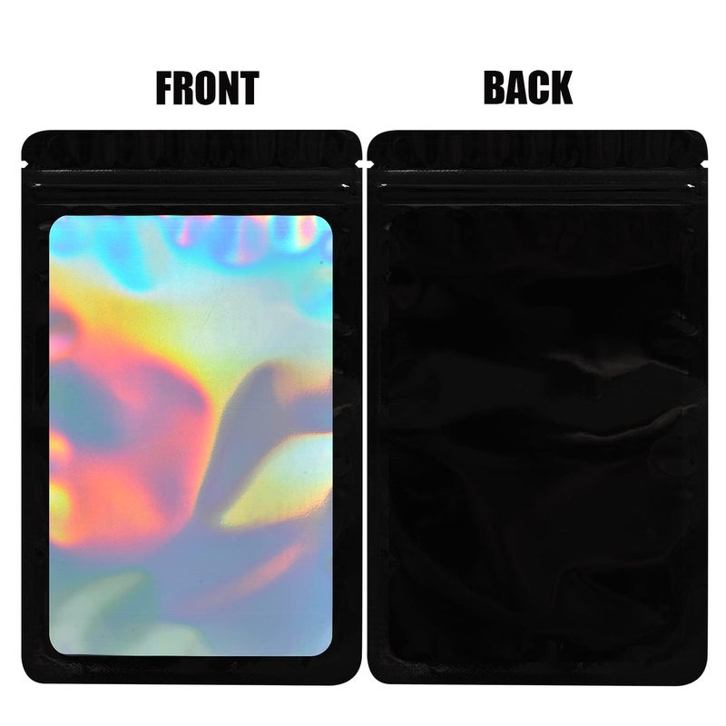EONJOE 100-pack 4Ã—5 inch mylar bags with clear window holographic resealable sealable packaging zip bag for small bussiness jewelry candy sample food packing supplies ï¼ˆblackï¼‰ - Image 4