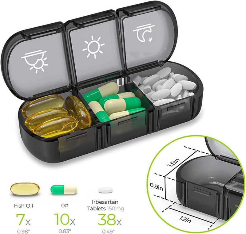 Parssufy Pill Organizer 3 Times a Day, Fullicon Large Weekly Pill Case 7 Day, Daily Pill Box with 21 Compartments, Pill Dispenser Supplement Holder for Pills/Vitamin/Fish Oil (Black) - Image 3