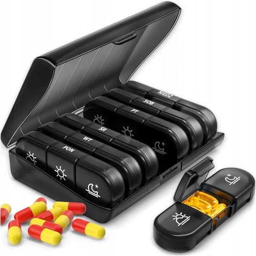 Parssufy Pill Organizer 3 Times a Day, Fullicon Large Weekly Pill Case 7 Day, Daily Pill Box with 21 Compartments, Pill Dispenser Supplement Holder for Pills/Vitamin/Fish Oil (Black) - Image 1