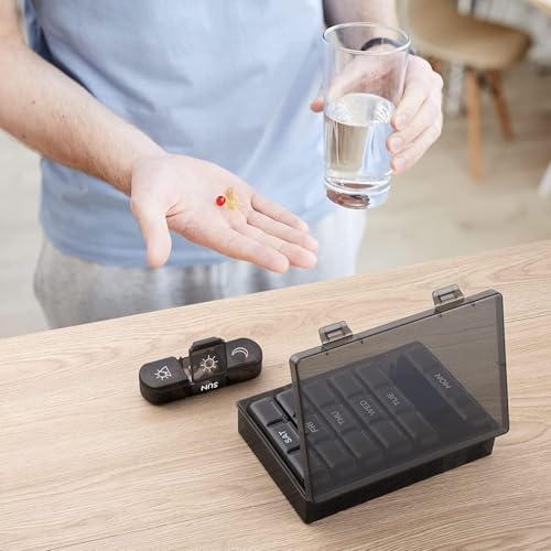 Parssufy Pill Organizer 3 Times a Day, Fullicon Large Weekly Pill Case 7 Day, Daily Pill Box with 21 Compartments, Pill Dispenser Supplement Holder for Pills/Vitamin/Fish Oil (Black) - Image 2