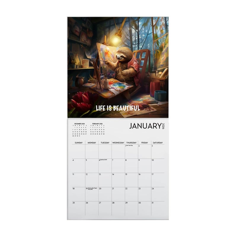 ARTICO Sloth Calendar 2026, Large 12 x 12 inch Wall Calendar, Mindfulness Wall Calendar, Inspirational Sloth Gift - Image 2