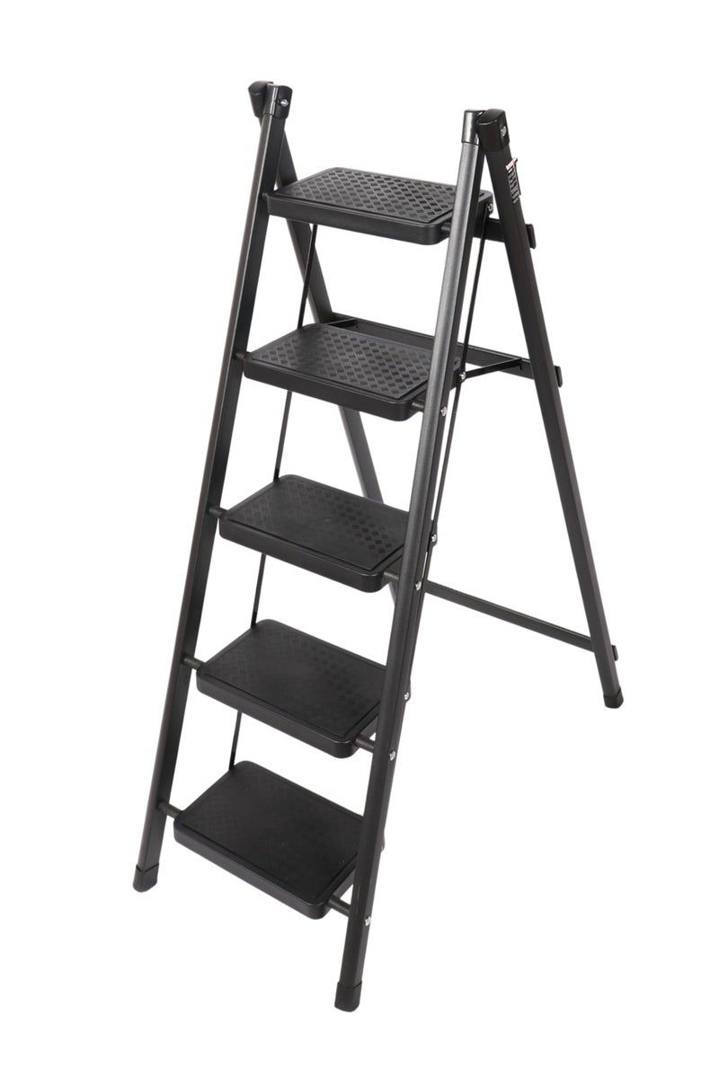 HOMEVEO Folding metal ladder with wide, non-slip steps (5 steps) - safe and sturdy design for easy access to high places.  - Image 1