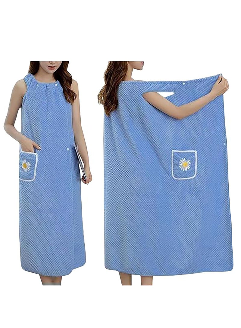 Women's Wearable Bath Towel Dress, Quick Dry Absorb Water Bathrobe, with Pocket Soft Bathroom Shower Wrap Towel  - Image 1