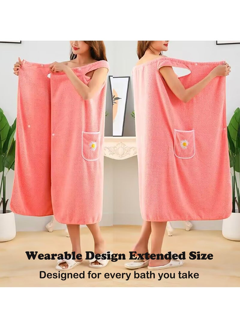 Women's Wearable Bath Towel Dress, Quick Dry Absorb Water Bathrobe, with Pocket Soft Bathroom Shower Wrap Towel  - Image 4
