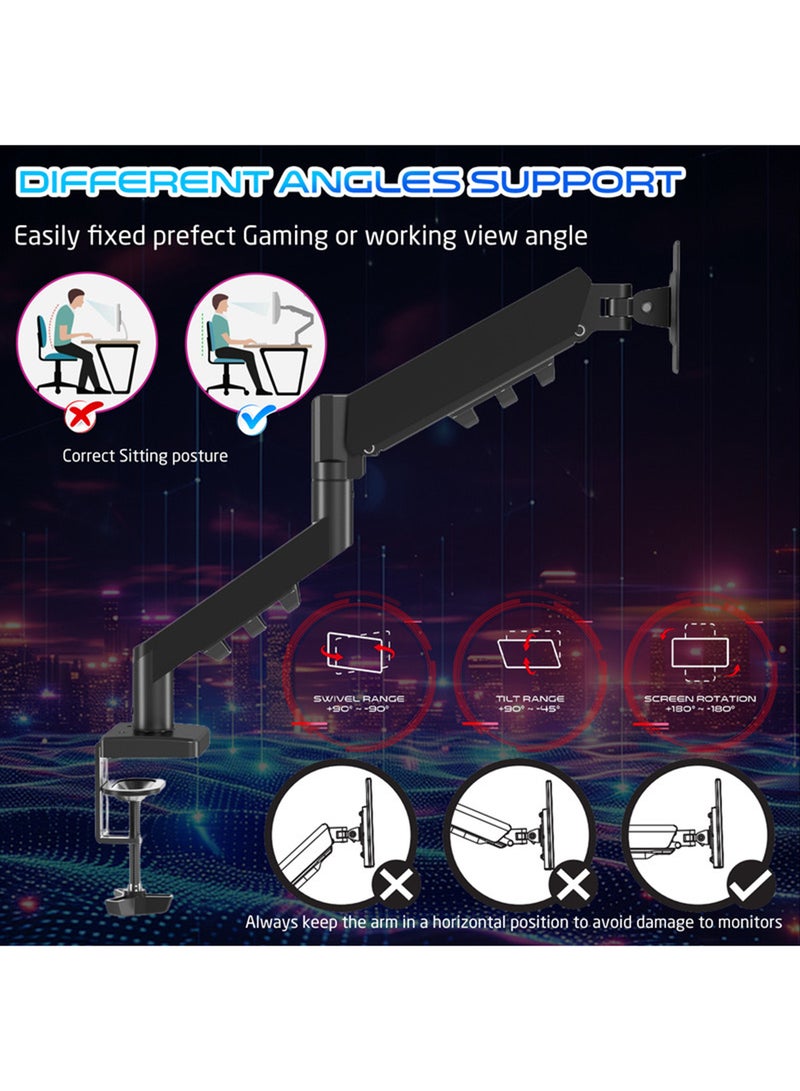 GAMEON GO-5500 Gas Spring Monitor Arm Single Arm for 17” to 32” Monitors, Supports Up to 9kg, Full Motion Tilt Swivel Rotation, VESA 75x75 100x100, Clamp or Grommet Base, Cable Management Black - Image 5