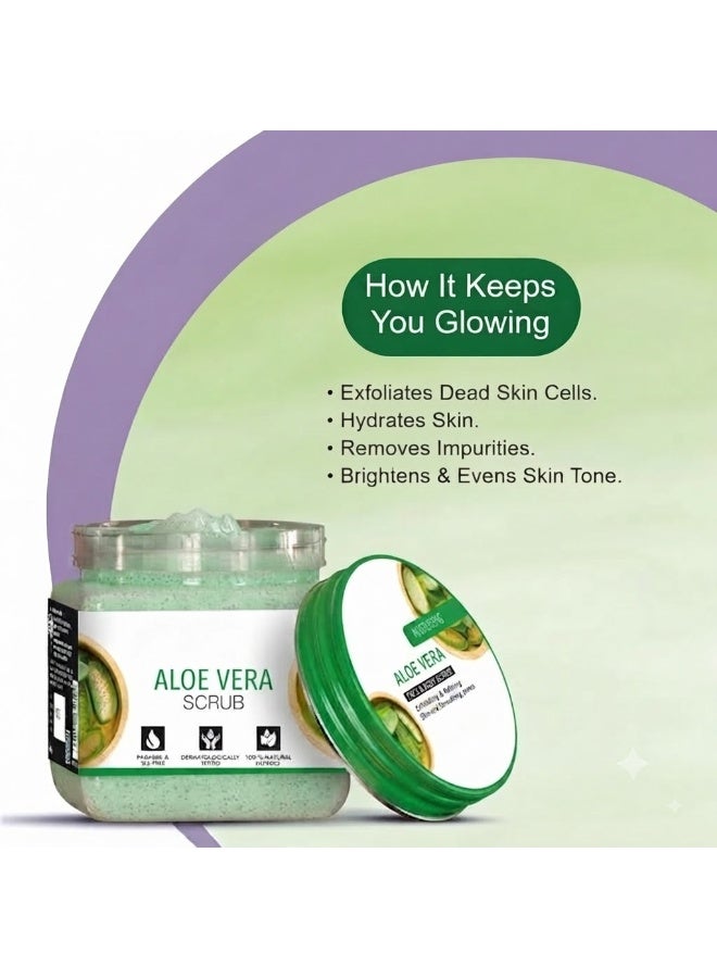 Aloe Vera Scrub For Face & Body (380 Ml) | All Skin | Cleanser Scrub For Deep Exfoliation | Dead Skin Remover| Tan Removal | Blackhead Remover - Image 4
