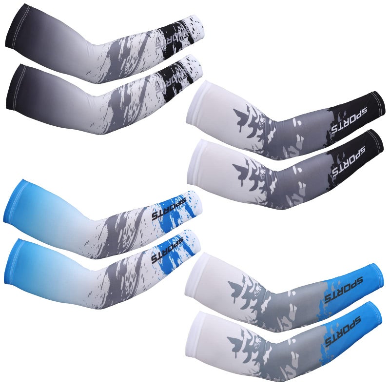 Newcotte 4 Pairs UV Sun Protection Arm Sleeves Cooling Sports Sleeve Anti Slip Ice Silk Warmers Arm Covers for Men Women (Blue, Black,Large) - Image 1