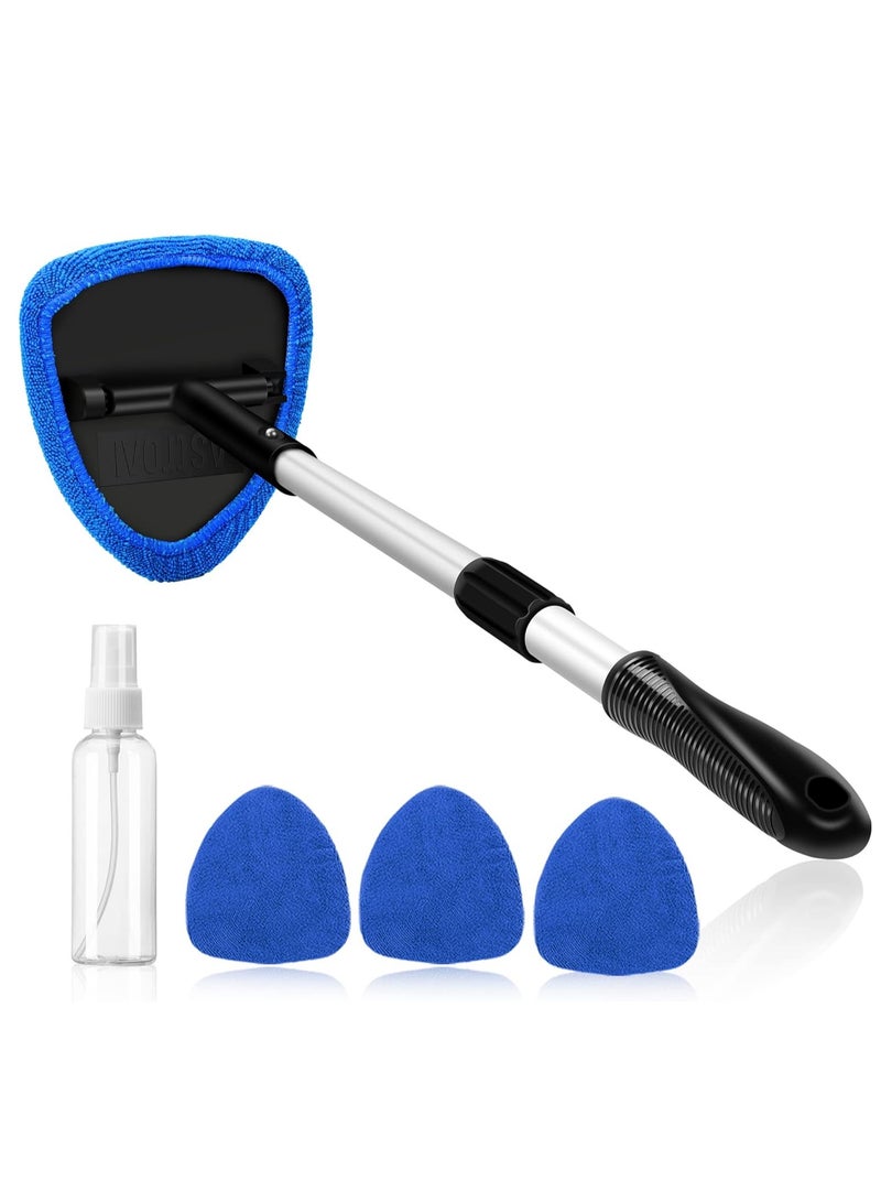 Windshield Cleaner, Microfiber Car Window Cleaner with 4 Reusable and Washable Microfiber Pads and Extendable Handle Auto Inside Glass Wiper Kit (Blue) - Image 1