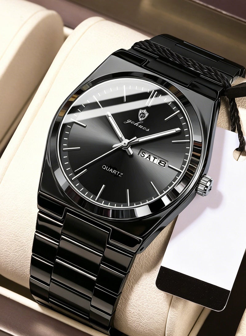 جوهوس ساعة رجالية، سوار من الفولاذ المقاوم للصدأ، مقاومة للماء، كوارتز، عرض التاريخ، ساعة يد رجالية تناظرية مضيئة - هدية للأب أو الحبيب - 40 مم - Image 1