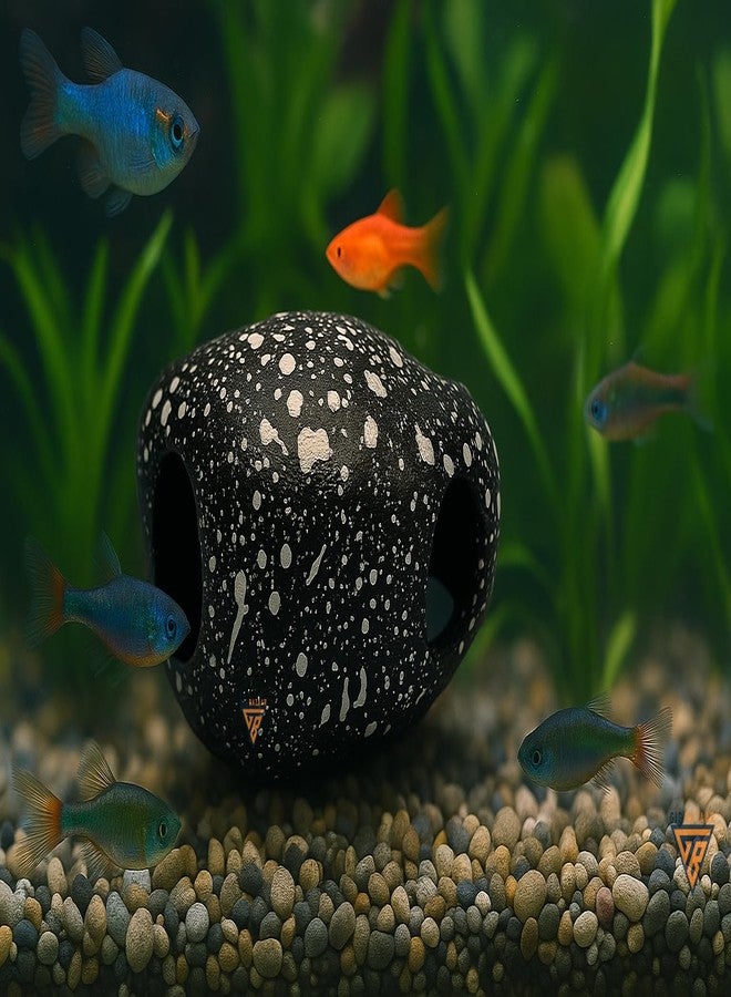 GIG BAZAAR Aquarium Stone Rock Cave, Speckled Granite Design, Hidden Space for Fish and Shrimp Shelter, Tank Decoration Ornament Accessories Pack of-2 (Black) - Image 1