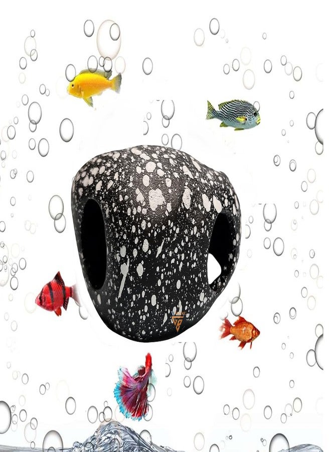 GIG BAZAAR Aquarium Stone Rock Cave, Speckled Granite Design, Hidden Space for Fish and Shrimp Shelter, Tank Decoration Ornament Accessories Pack of-2 (Black) - Image 2