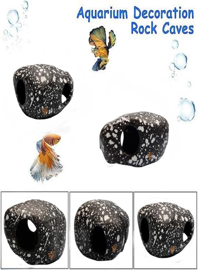 GIG BAZAAR Aquarium Stone Rock Cave, Speckled Granite Design, Hidden Space for Fish and Shrimp Shelter, Tank Decoration Ornament Accessories Pack of-2 (Black) - Image 3