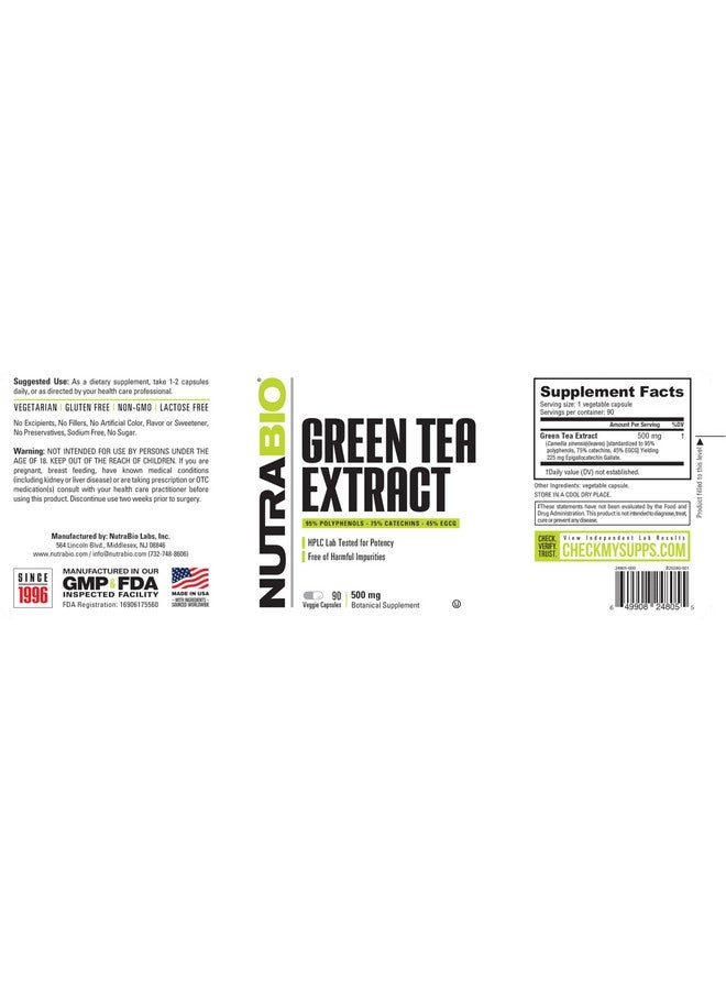 NutraBio Green Tea Extract, Adds Antioxidant Benefits and Helps Overall Health and Well-Being, 500mg - 90 Capsules - Image 3