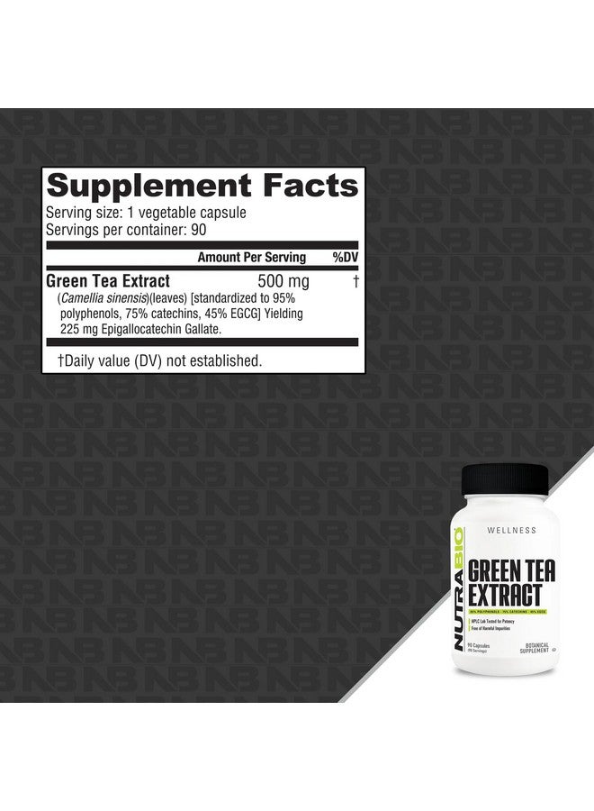 NutraBio Green Tea Extract, Adds Antioxidant Benefits and Helps Overall Health and Well-Being, 500mg - 90 Capsules - Image 2