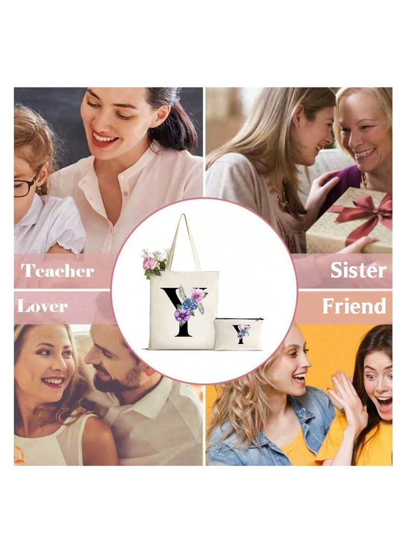 PRINTSHOP4ME Initial Monogrammed Canvas Tote Bag And Matching Makeup Bag Set-Thoughtful Gifts For Women,Teachers,College Students,Bridesmaids,Reusable Grocery Bags,Wedding,Holiday And Travel  - Image 4