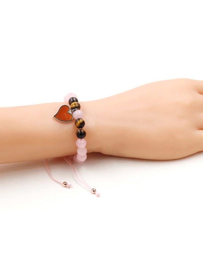 Uloveido - Natural Pink Crystal Stone Healing Mood Bracelet handmade for women, Birthday Gift to My Mom from Daughter with Message Card, Color Changing Heart Charm Rope Bracelet Y3700 - Image 1