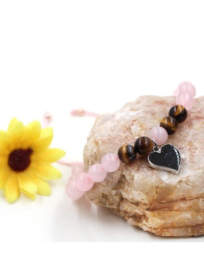 Uloveido - Natural Pink Crystal Stone Healing Mood Bracelet handmade for women, Birthday Gift to My Mom from Daughter with Message Card, Color Changing Heart Charm Rope Bracelet Y3700 - Image 1