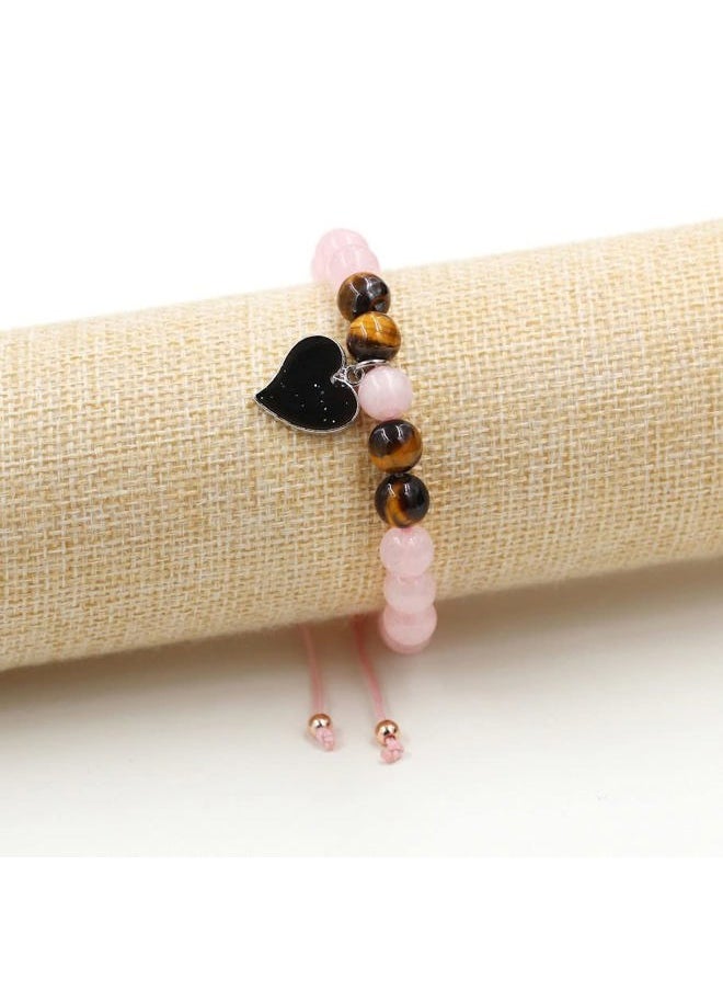 Uloveido - Natural Pink Crystal Stone Healing Mood Bracelet handmade for women, Birthday Gift to My Mom from Daughter with Message Card, Color Changing Heart Charm Rope Bracelet Y3700 - Image 1