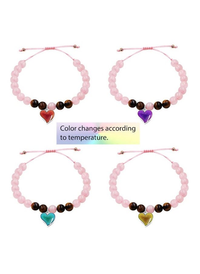 Uloveido - Natural Pink Crystal Stone Healing Mood Bracelet handmade for women, Birthday Gift to My Mom from Daughter with Message Card, Color Changing Heart Charm Rope Bracelet Y3700 - Image 1