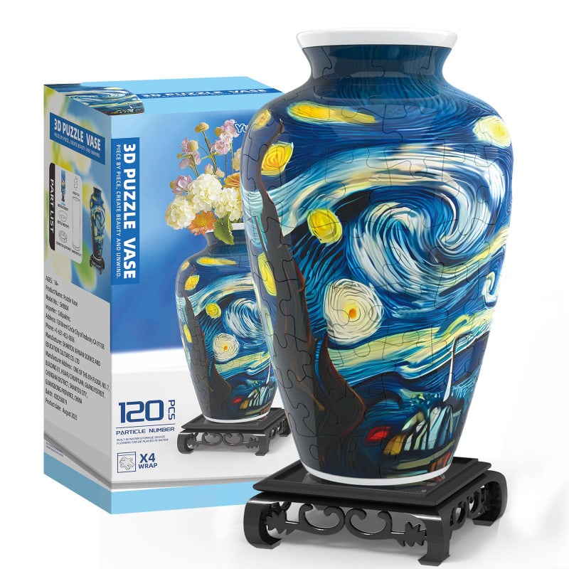 YunSheCSBS 3D Puzzles Vase for Adults Crafts for Adults 120 Pieces Plastic DIY Unique Flower Vase with LED Light House Warming Gift Birthday Gifts for Flower Arrangements and Home Decor Blue - Image 3