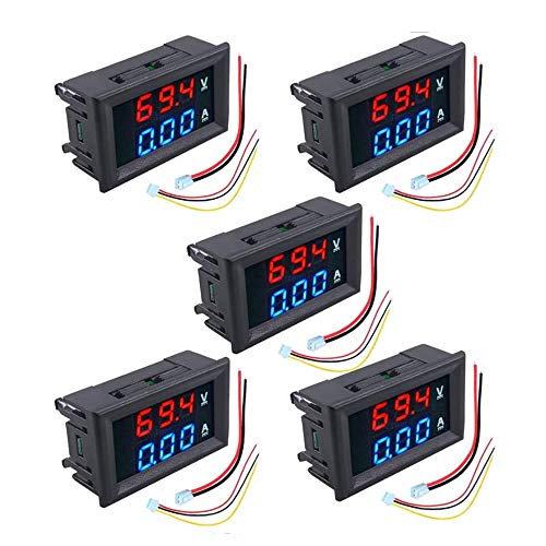 diymore 5PCS 028 Volt Amp Meter Digital Voltmeter Ammeter DC 100V 10A Waterproof Dual Display Current Voltage Meter Mini Ammeter Voltmeter 3 Bits Dual LED Display PanelRedBlue - Image 1