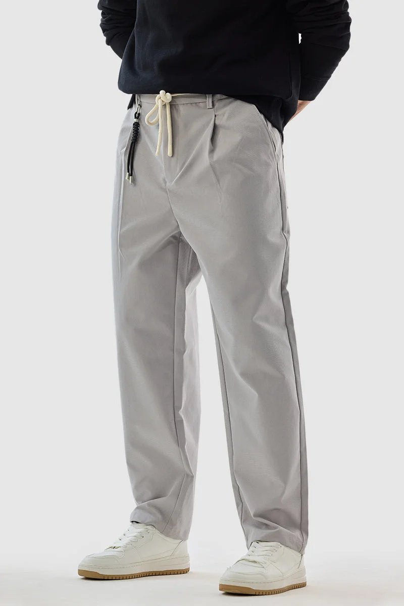 سنيتش Light Grey Textured Relaxed Casual Trousers