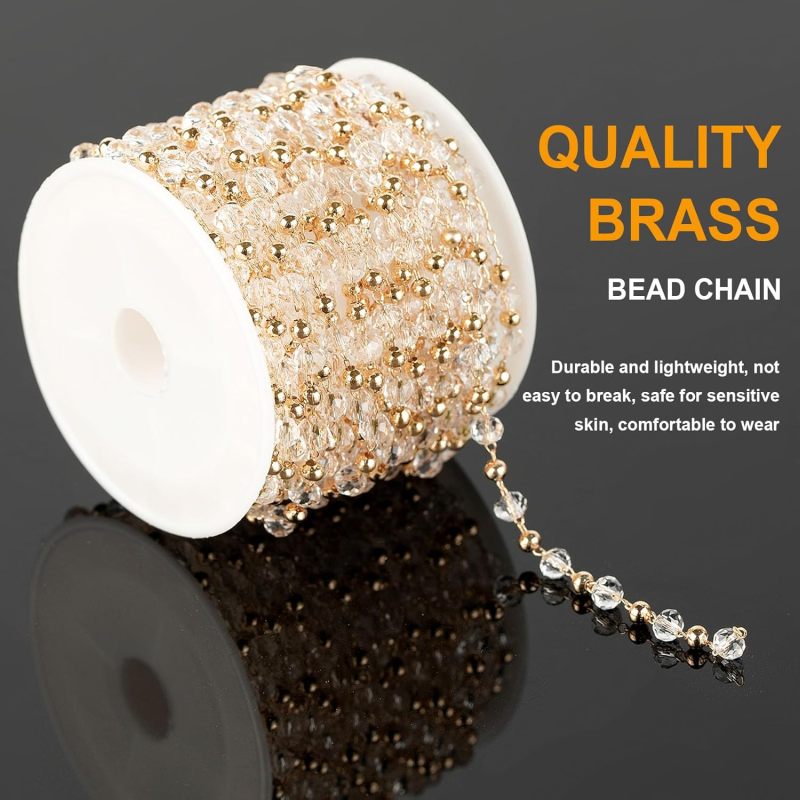 Gold Plated Chain 16.4-Foot Bulk Spool - Premium Gold-Plated Brass Clear Glass Beads Complete Starter Kit With 10 Lobster Clasps 30 Jump Rings Jewelry Making Supplies for DIY Jewelry Craft Projects Wo - Image 3