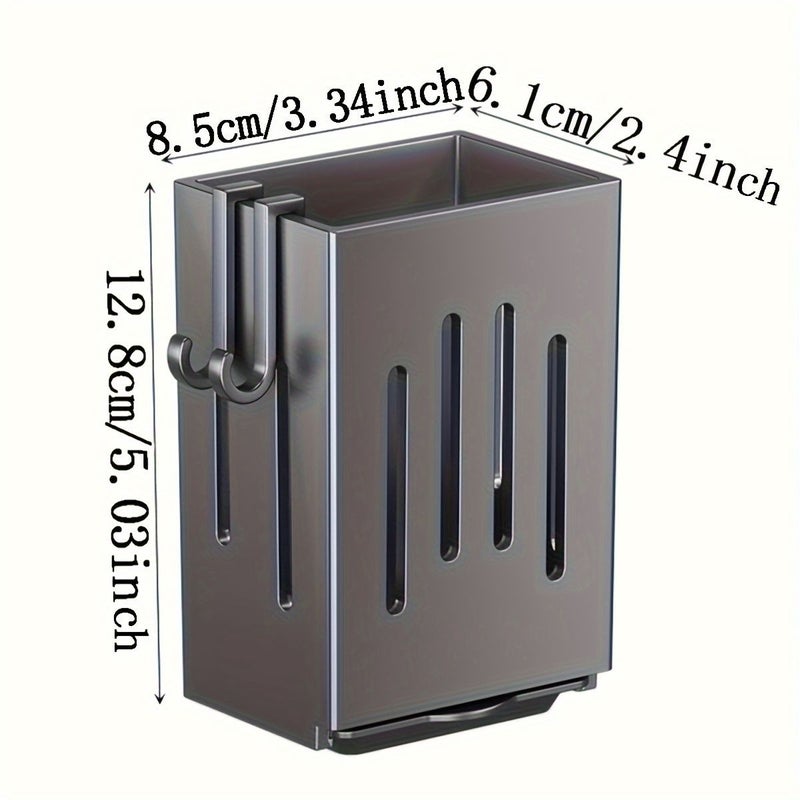 1 Piece Black Kitchen Cutlery Organizer With Drain Pan And 2 Hooks Easy To Install Wall Mounted Or Freestanding Chopstick Holder Multi Compartment Design For RV Kitchen Or Outdoor Camping - Image 4