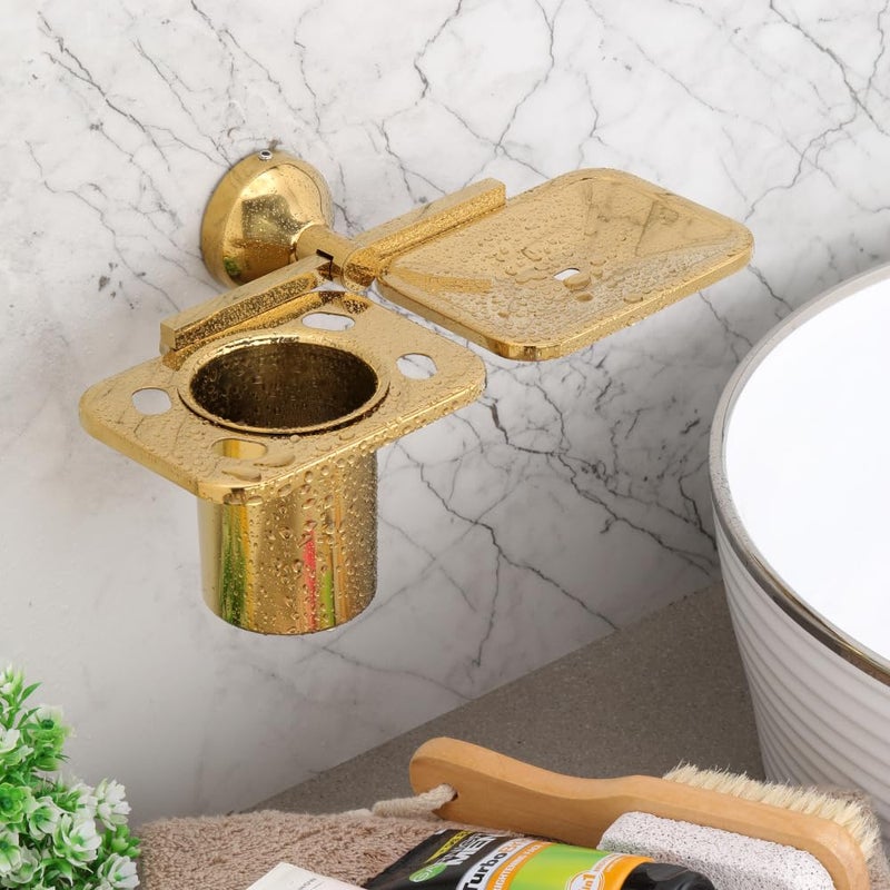 LAPO Stainless Steel 304 Grade Tumbler Holder for Bathroom/Soap with Tumbler Holder Wall Mounted/Tooth Brush Holder Bathroom Accessories(PVD Gold Finish) Pack of 1 - Image 3