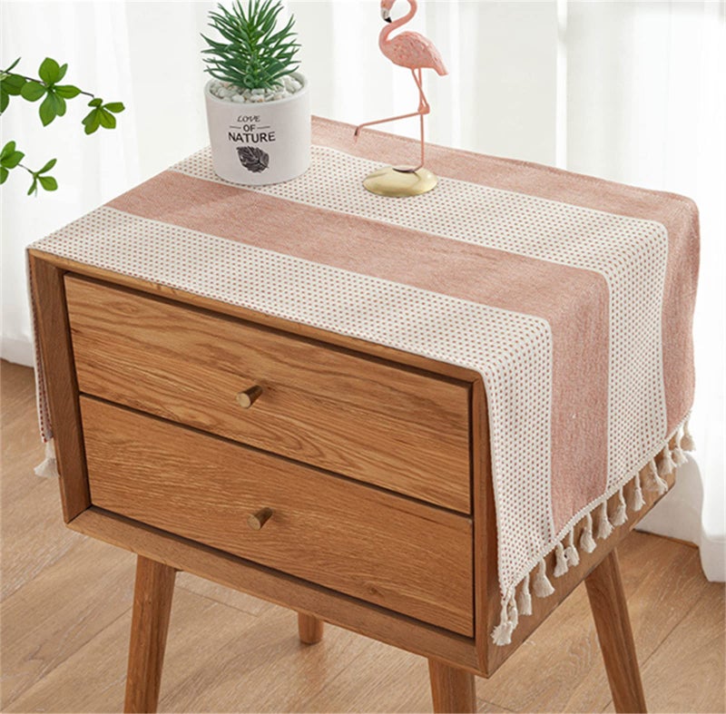 Utobanh Simple Bedside Table Tassel Cover Cloth Suitable for Bedside Table TV Microwave Washing Machine Refrigerator Dust Cover Beige 157 354 inches
