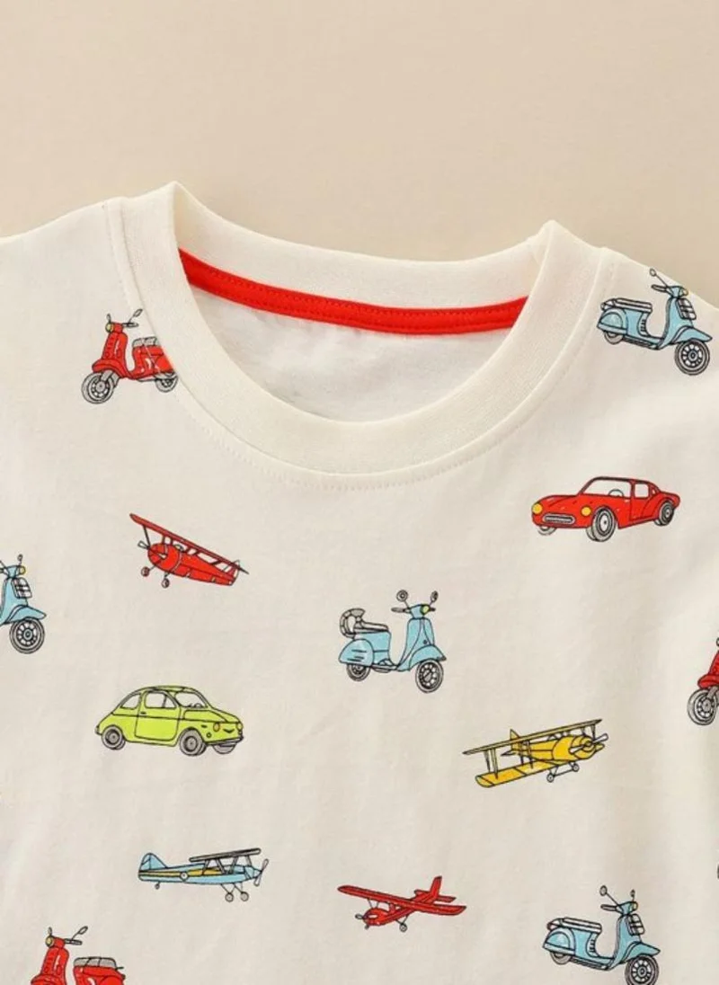يونيكي White Conversational Printed Round Neck Cotton T-shirt