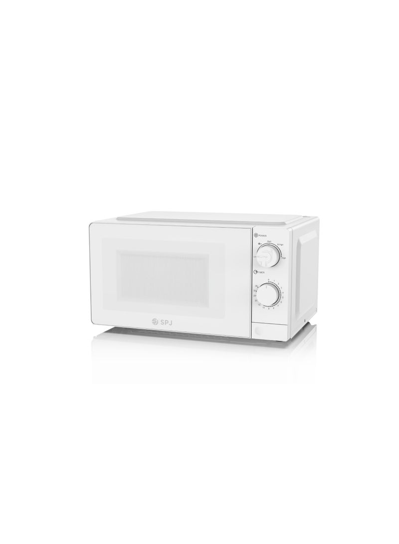 SPJ 20L Mechanical Microwave Oven, 700W Output Power, 5 Power Levels, Defrost Function, 35-Minute Timer, Knob Control, Push Button Door, White