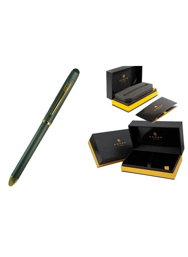 Cross A.T. Limited Edition Tech3+ Satin Gray and 23KT Gold Appointments Multi-function Pen - 0.5 MM Lead Size Pencil, Black Ink Refill, and Red Ink Refill in One Pen. - Image 1