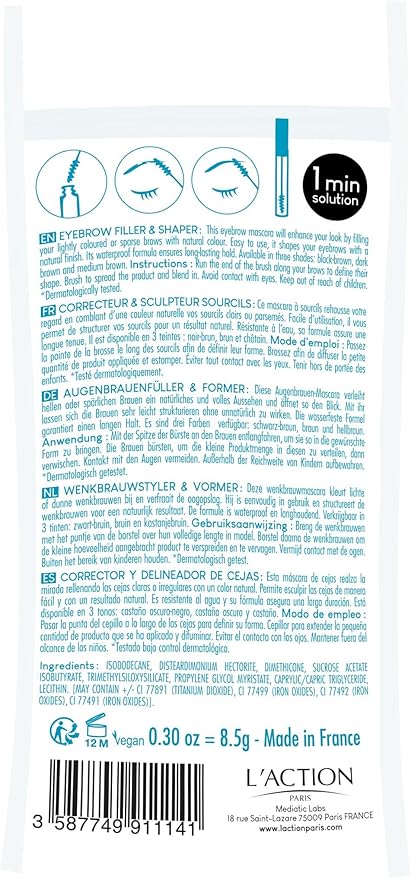 L'Action Paris LAction Paris LongLasting Eyebrow Filler and Shaper Eyebrow Mascara Fills Brows with Natural Colour Sculpts Brows to Desired Shape Waterproof Formula BlackBrown 85g - Image 3
